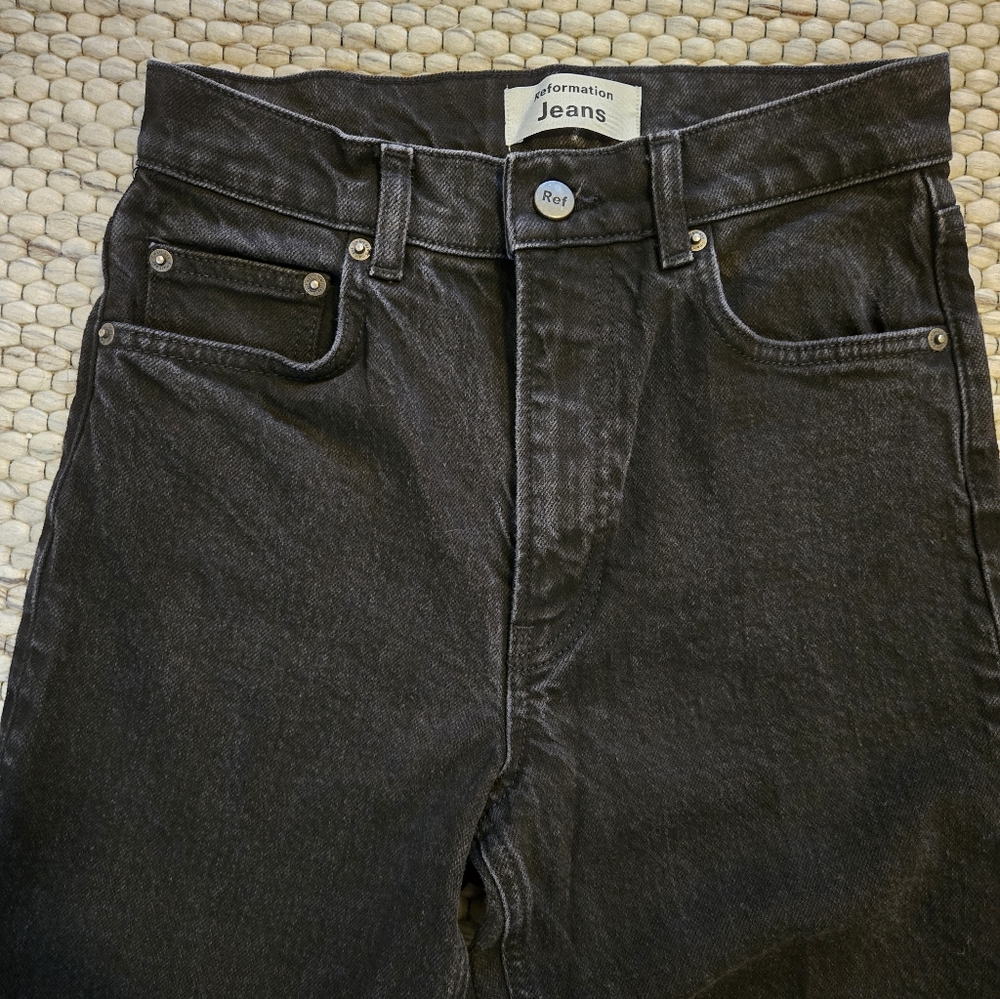 Reformation Liza Slit Hem Ultra High Rise Long Black Jeans